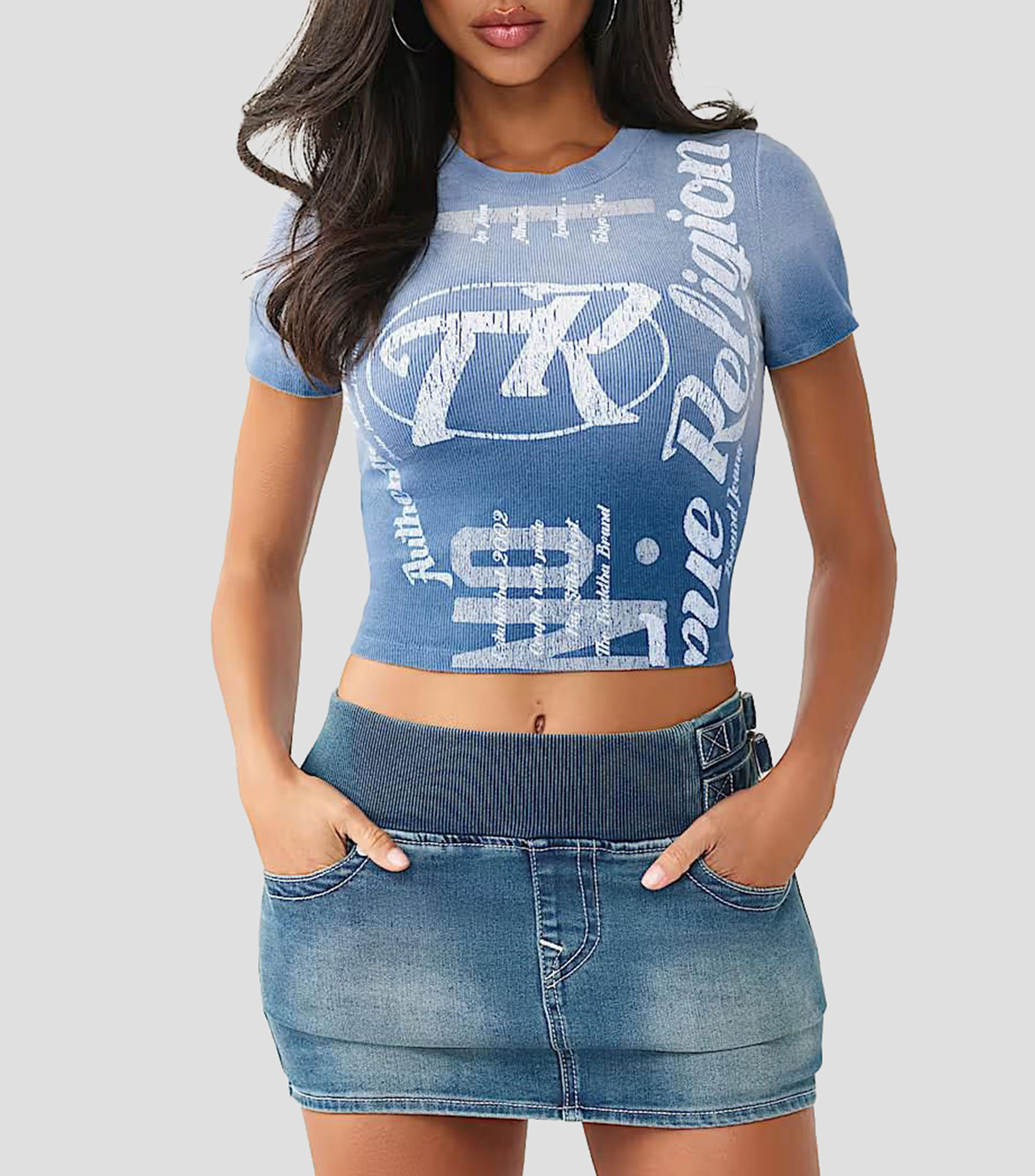 Playera cuello redondo manga corta estampada Mujer